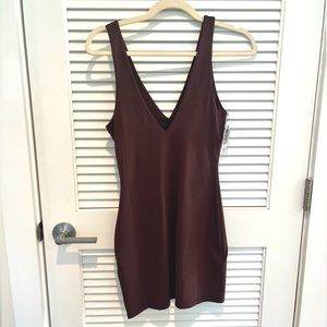 Babaton Contour V-Neck Mini Dress Brown